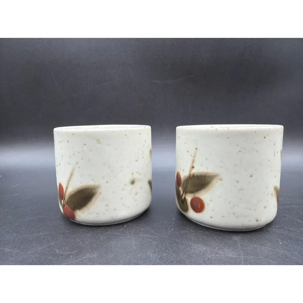 Vintage Otagiri Japan Bittersweet Stoneware Cups Pair Berry Leaf Speckled